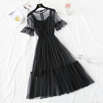 French retro skirt knee length suspender suit  4477