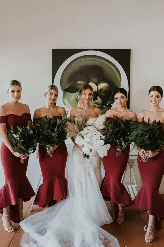 Off-Shoulder Empire Mermaid Satin Bridesmaid Dress
