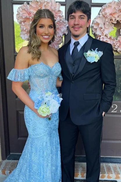 Off-Shoulder Lace Appliques Mermaid Party Prom Dress