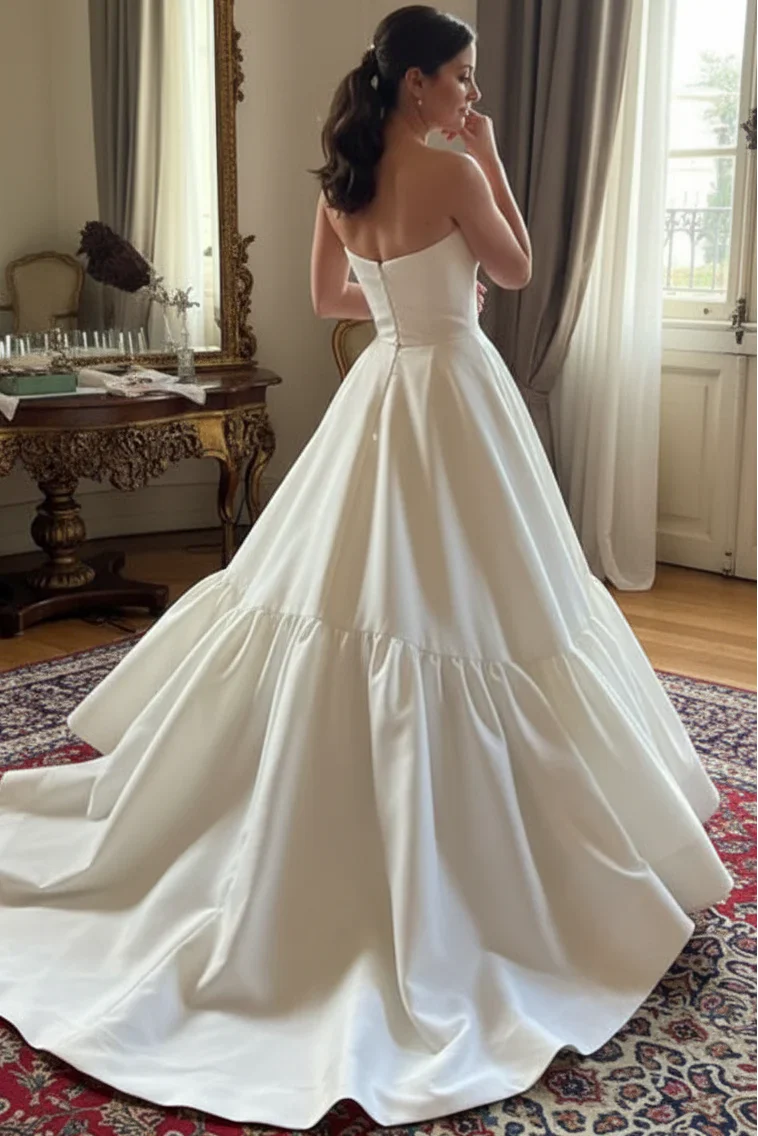 Omate Satin A-Line Strapless High Waist Wedding Dress