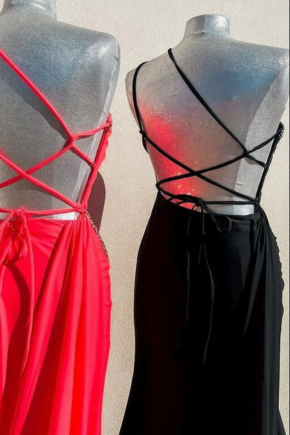 One Shoulder Sleeveless Beaded Mermaid Party Prom Dress