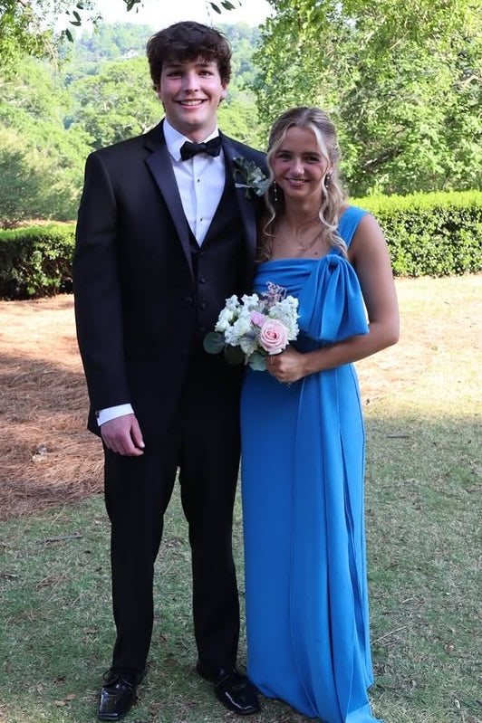 One Shoulder Sleeveless Blue Sheath Maxi Party Prom Dress
