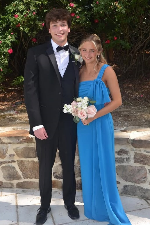 One Shoulder Sleeveless Blue Sheath Maxi Party Prom Dress