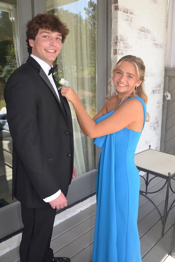 One Shoulder Sleeveless Blue Sheath Maxi Party Prom Dress