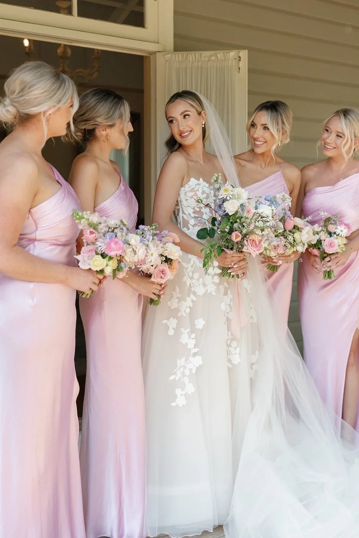 One Shoulder Sleeveless Illusion Empire Mermaid Bridesmaid Dress