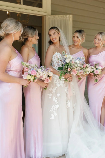 One Shoulder Sleeveless Illusion Empire Mermaid Bridesmaid Dress