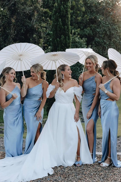 One Shoulder Sleeveless Illusion Empire Mermaid Bridesmaid Dress