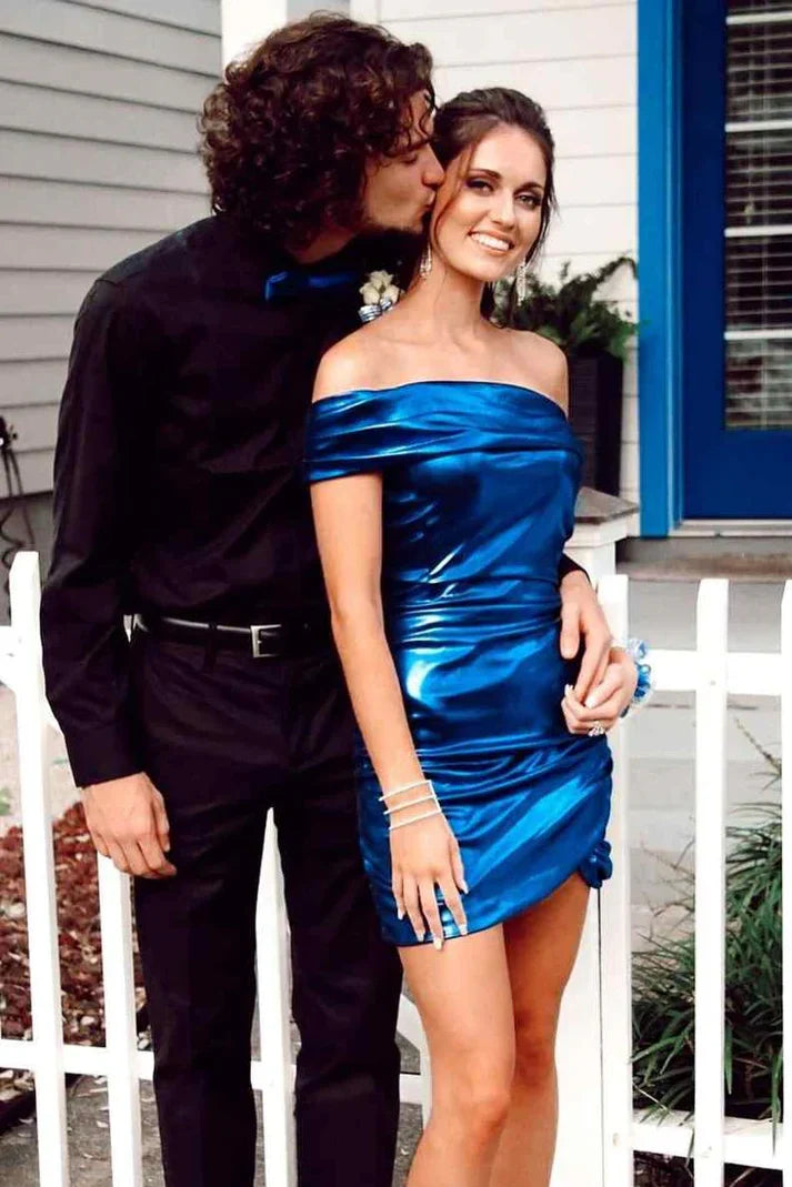 One Shoulder Sleeveless Pleated Empire Fitted Homecoming Dress