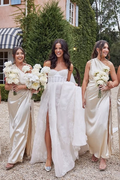 One Shoulder Sleeveless Ruched Empire Long Bridesmaid Dress