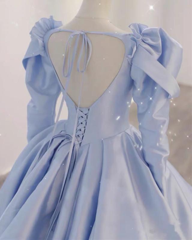 Ball Gown Satin Quinceanera Dresses Puffy Sleeves Bridal Gown Long