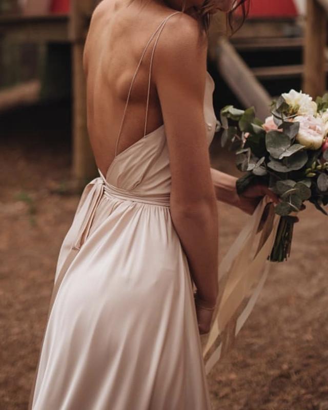Simple Boho Wedding Dress Satin Open Back Formal Outfit