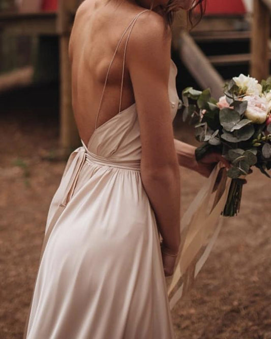 Simple Boho Wedding Dress Satin Open Back Formal Outfit
