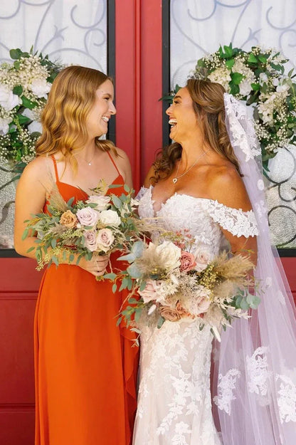 Orange Sweetheart Spaghetti Straps Chiffon Bridesmaid Dress