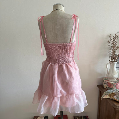 Pink Cascading Ruffle Dress Sweet Elegant Cute Short/Long Spaghetti Strap Satin Tulle Homecoming Dress Prom Dress Evening Dress Party Dress gh4178