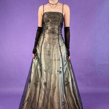 Golden Brown Delicate Beaded Long Tulle Elegant Ball Gown Evening Dress Formal Birthday Party Dress Prom Dress gh3614