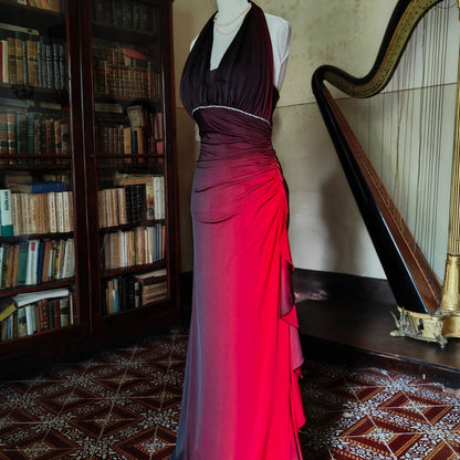 Girlhomeshops--Burgundy black gradient retro fashion long chiffon fairy dress prom dress gh5545