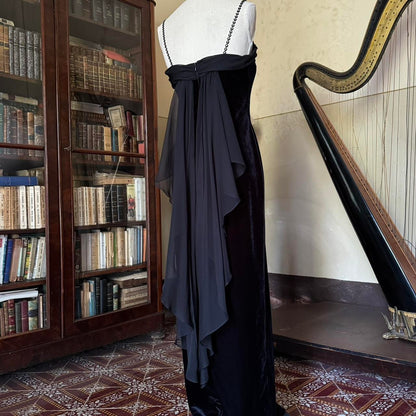 Girlhomeshops--Vintage Retro black long snow velvet fairy dress prom dress gh5541