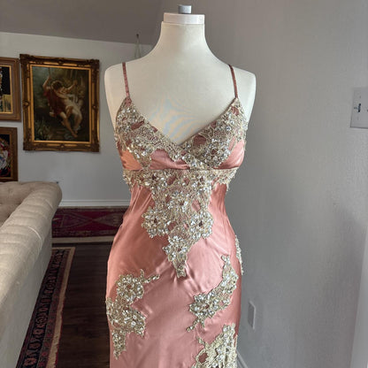 Pink Floral Sequin Elegant Long Satin Ball Gown Evening Dress Party Dress gh4570