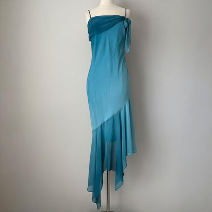 Blue Fashion Gradient Sweet Elegant Long Spaghetti Straps Asymmetrical Chiffon Homecoming Dress Prom Dress Evening Dress Party Dress Prom Dress gh4179