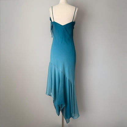 Blue Fashion Gradient Sweet Elegant Long Spaghetti Straps Asymmetrical Chiffon Homecoming Dress Prom Dress Evening Dress Party Dress Prom Dress gh4179