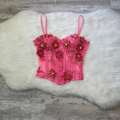 Pink Beaded Beautiful Elegant Two Piece Maxi Vacation Party Dress gh4309
