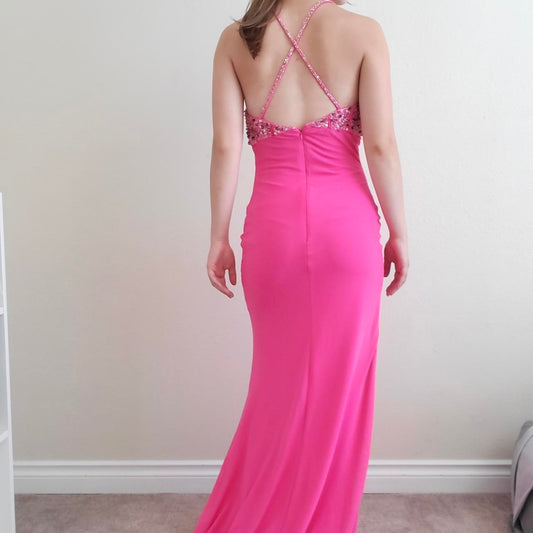 Pink Fashion Elegant V-neck Exquisite Beading Spaghetti Strap Backless Lace-up Long Satin prom dress Evening Dress Party Dress gh3580
