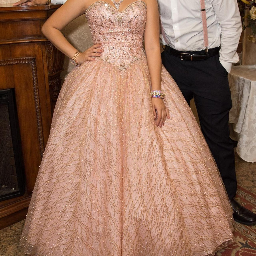 Vintage Pink Sequin Sweet 16 Quinceanera A-Line Strapless Floor-length Prom Dress Birthday Dress Evening Dress Ball Gown TP4651
