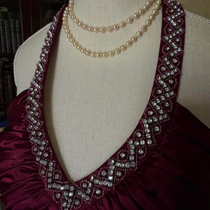 Girlhomeshops--Vintage Burgundy wine red long satin fairy dress prom dress gh5542