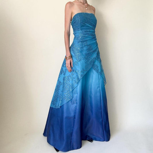 girlhomeshops--Blue Shiny Fairy Dress Long Chiffon Prom Dress gh5649