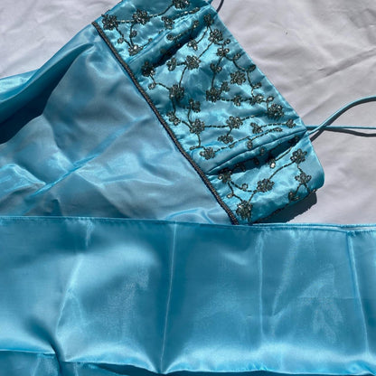 Light Blue Vintage Fashion Playful Deep V Exquisite Floral Beaded Halter Long Satin Tulle Fairy Ball Gown Square Neck Prom Dress Evening Dress Birthday Party Dress gh3959