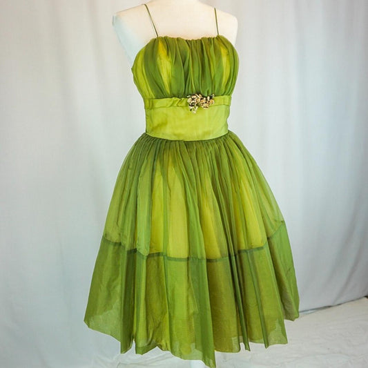 Yellow Green Vintage Elegant Sweet Delicate Floral Appliqué Suspender Cake Dress Puffy Skirt Short Knee Length Prom Dress Evening Dress Homecoming Dress gh3672