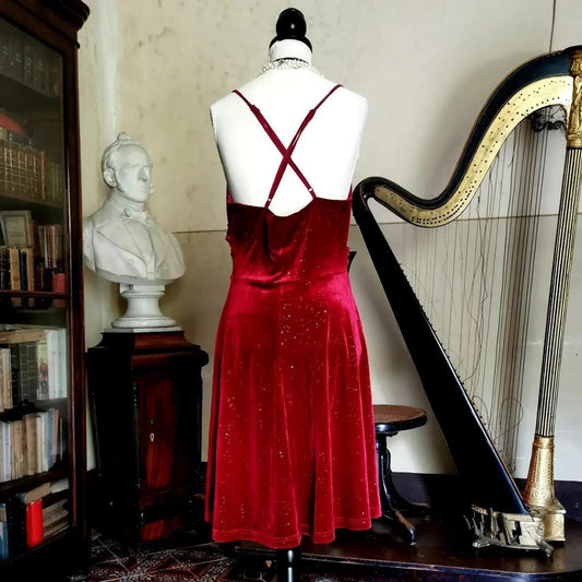 Girlhomeshops--Vintage Red Short/Mid-Length Short Velvet Homecoming Dress gh5537