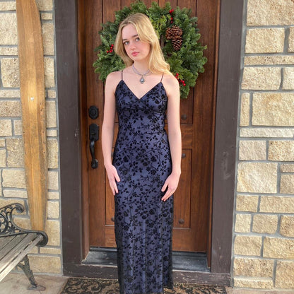 Purple Elegant Exquisite Floral Spaghetti Strap Long Chiffon Ball Gown Evening Dress Party Dress Prom Dress gh3739