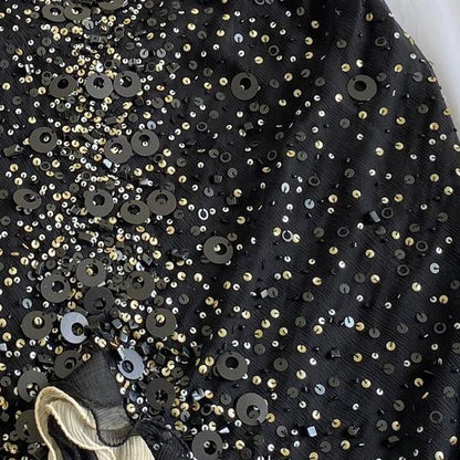 Black Sparkly Elegant Ruffled Tulle Long Sequin Ball Gown Prom Dress Evening Gown Party Dress gh3141