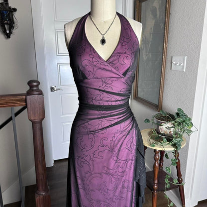 Purple Vintage Fashion Elegant Exquisite Floral Beading Long Black Tulle Ruffle Spaghetti Strap Ball Gown Evening Dress Party Dress Prom Dress gh3678