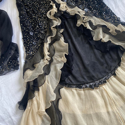 Black Sparkly Elegant Ruffled Tulle Long Sequin Ball Gown Prom Dress Evening Gown Party Dress gh3141