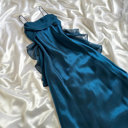 Navy blue stylish elegant spaghetti strap long chiffon prom dress evening dress party dress gh3638