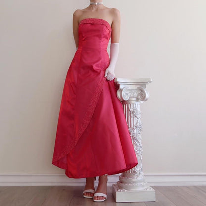 Dark Pink Rainbow Vintage Long Ball Gown Beaded Slim Princess Fantasy Satin Ball Trumpet Gown Evening Dress Party Dress gh4349