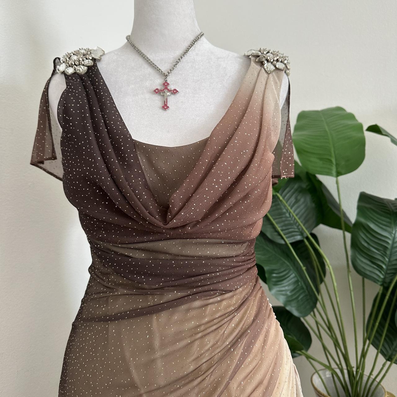 Brown and Cream Sparkly Ombre Stunning Shiny Vintage Fashion Stunning Elegant Delicate Rhinestone Long Chiffon Ball Gown Evening Gown Birthday Party Gown Fairy Ball Gown Graduation Gown gh3891