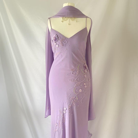 Purple Gorgeous Vintage Fashion Elegant Exquisite Floral Beading Spaghetti Strap Long Chiffon Ball Gown Evening Dress Birthday Party Dress Prom Dress gh3641