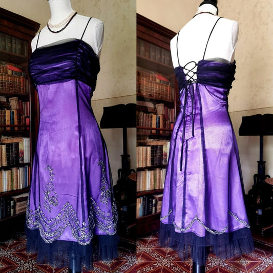 Girlhomeshops--Purple Gothic Vintage Midi Short Chiffon Homecoming Dress gh5530
