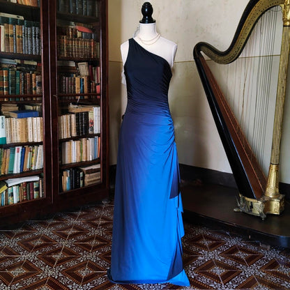 Girlhomeshops--Blue and black fashion one shoulder retro long chiffon fairy dress prom dress gh5544