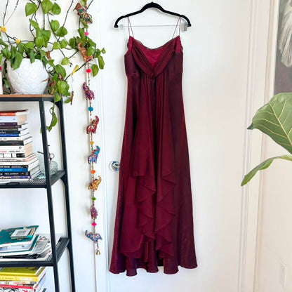 Burgundy vintage elegant a-line spaghetti strap sleeveless long formal floor-length ball gown prom dress evening gown party dress gh2972
