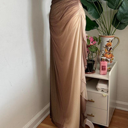 Brown and Cream Sparkly Ombre Stunning Shiny Vintage Fashion Stunning Elegant Delicate Rhinestone Long Chiffon Ball Gown Evening Gown Birthday Party Gown Fairy Ball Gown Graduation Gown gh3891
