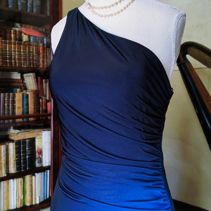Girlhomeshops--Blue and black fashion one shoulder retro long chiffon fairy dress prom dress gh5544