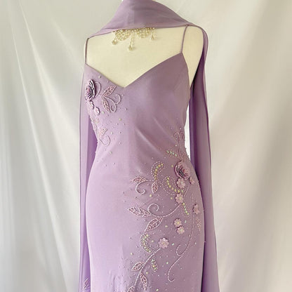Purple fashion classy pretty exquisite beaded long chiffon ruffled ball gown evening dress party dress gh3547
