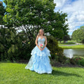 Vintage Blue Tulle Prom Dress Spaghetti Strap Evening Dress Long A-Line Formal Dress TP4646