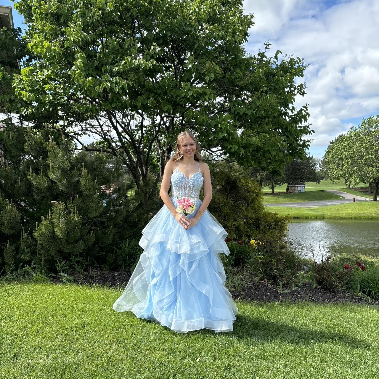 Vintage Blue Tulle Prom Dress Spaghetti Strap Evening Dress Long A-Line Formal Dress TP4646