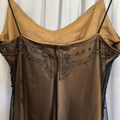 Golden Brown Vintage Fashion Elegant Exquisite Beading Long Chiffon Satin Tulle Ball Gown Evening Dress Party Dress Prom Dress gh3723