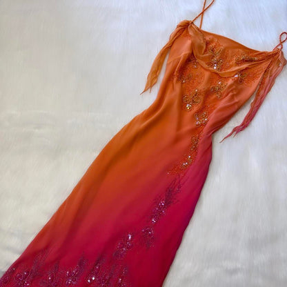 Orange Gradient Fashion Exquisite Beaded Long Tulle Ball Gown Evening Dress Party Dress gh3184